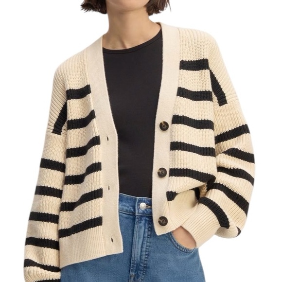 Everlane Sweaters - Everlane | The Organic Cotton Relaxed Cardigan Canvas Black Stripes | Small New